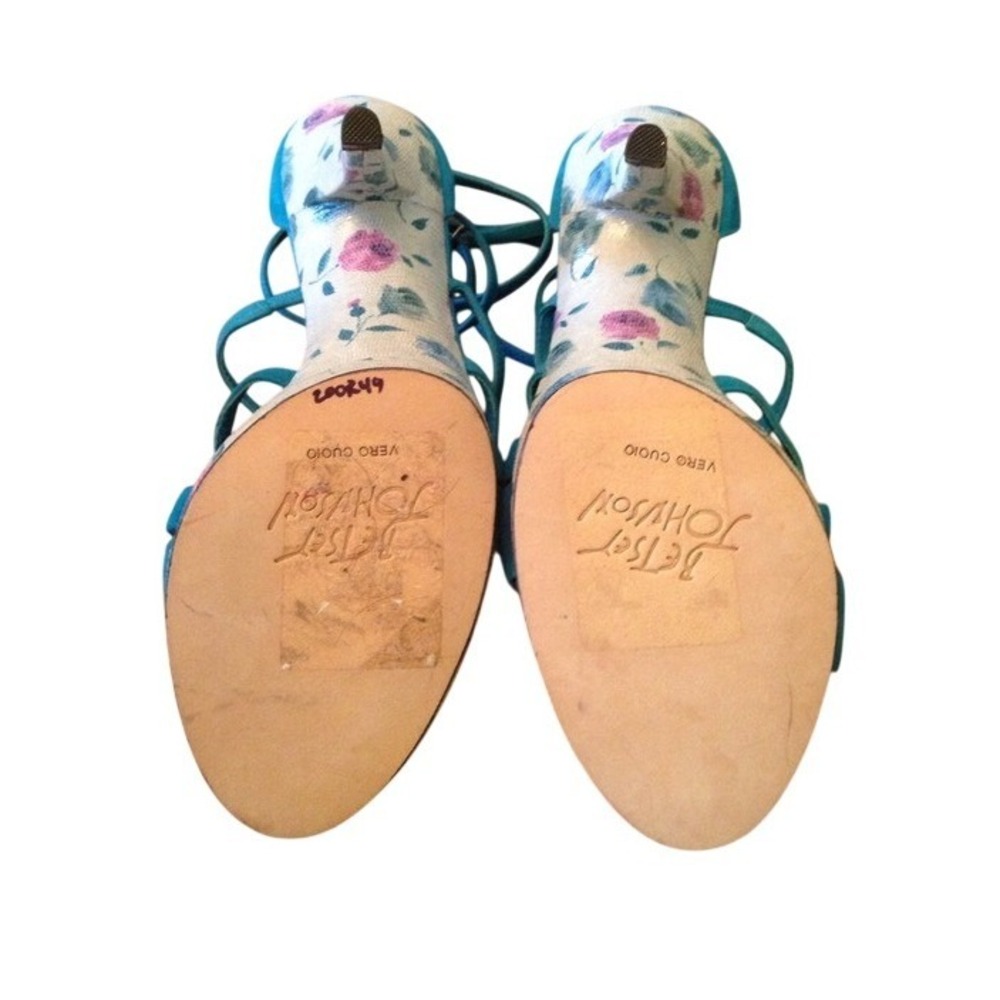 Betsey Johnson Strappy Sandals Women Teal Excellent Floral Platform Stiletto - Picture 4 of 4